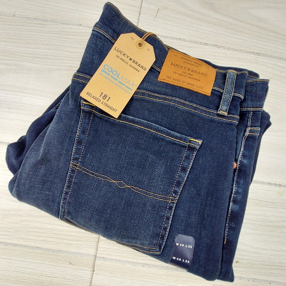 Lucky Brand 181 Relaxed Straight Jeans Mens 40x32 Dark Wash CoolMax Denim